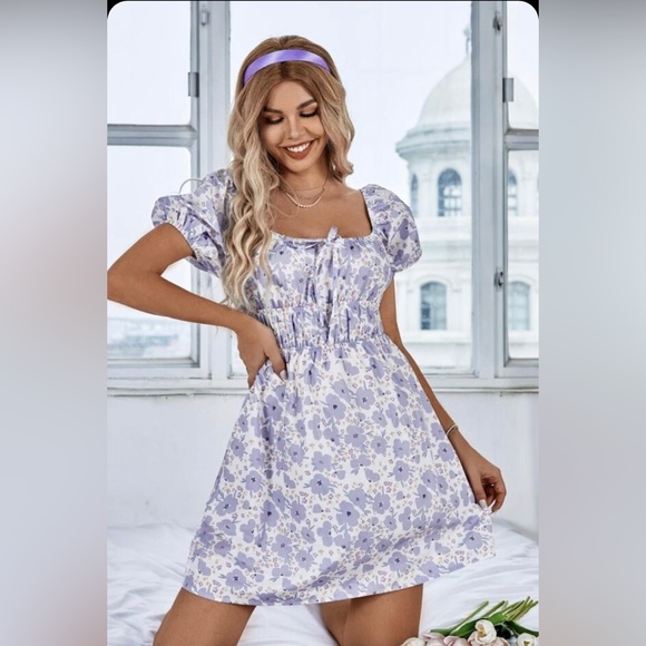 NWOT Shein Floral Cottagecore Boho Girly Cute Purple Dress - Picture 1 of 8